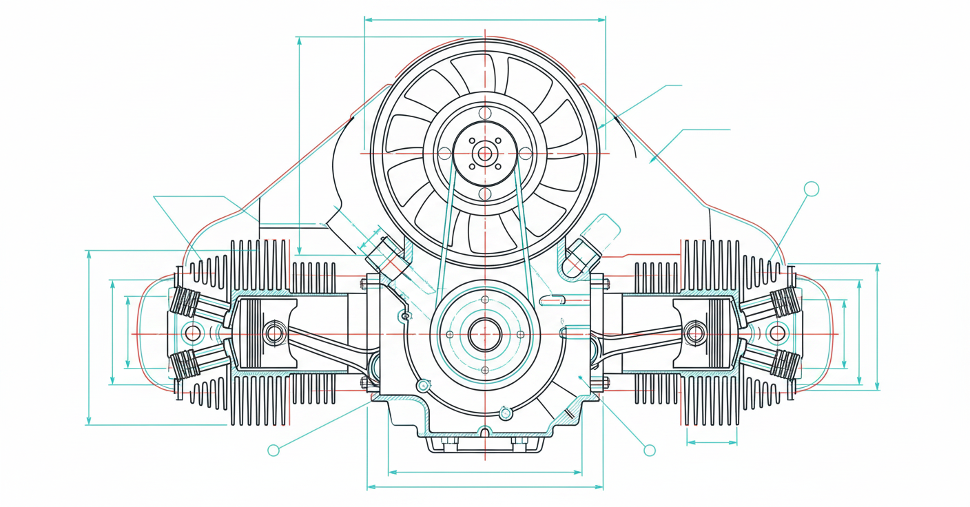 RSK Works — air-cooled flat-six engineering blueprint